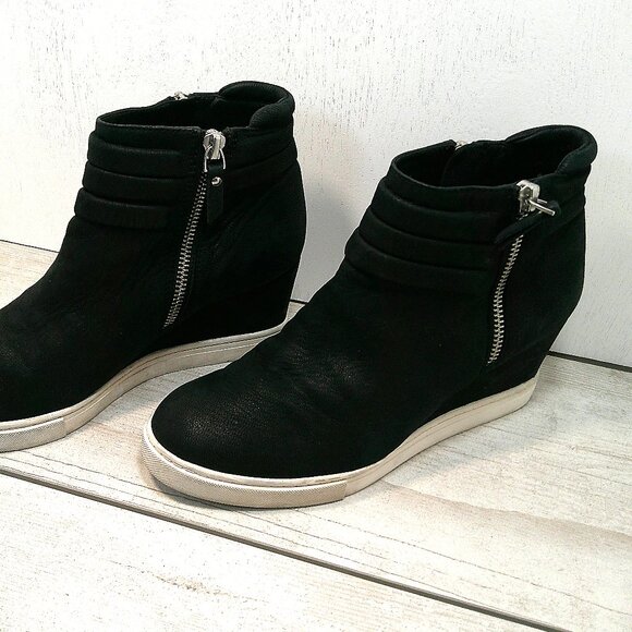 L. Paola Black Suede Frieda Wedge Ankle Bootie, Size 6.5 M Retro Style - Picture 8 of 11